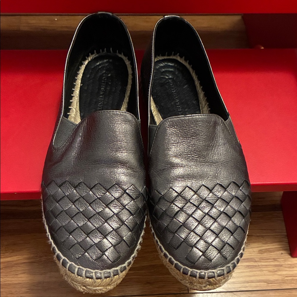 Bottega Veneta gun metal gray Woven Leather Slip-On Espadrilles size 36